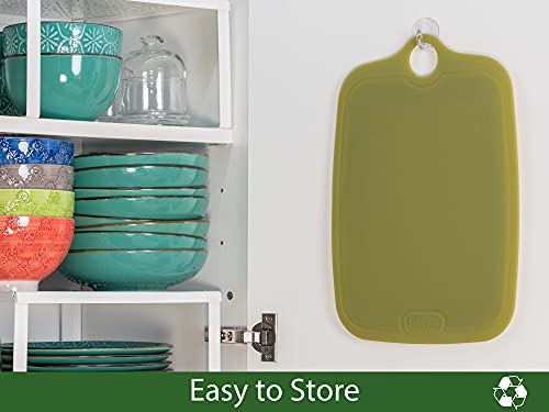 IMEKO TPU Cutting Board, BPA Free, Knife Friendly, Flexible, Dishwasher Friendly, Space Saving, Ergonomic Design, Chopping Mat - Olive Green - Size: Medium 13.7" x 9.4"- W: 10 oz.