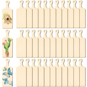 36 Pcs Wooden Mini Cutting Board with Handle Unfinished Wood Craft Mini Charcuterie Boards Paddle Blank Small Chopping Board for DIY Kitchen Cooking Vegetables Decor (9.4 x 3.5 Inch)