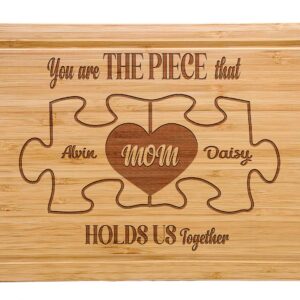 Mothers Day Gifts for Mom, Personalized Mom Puzzle Cutting Board with Custom Kids Names, Personalized Gifts for Mothers, Mom Cutting Board for Birthday, Christmas, Grandma Gifts from Grandkids