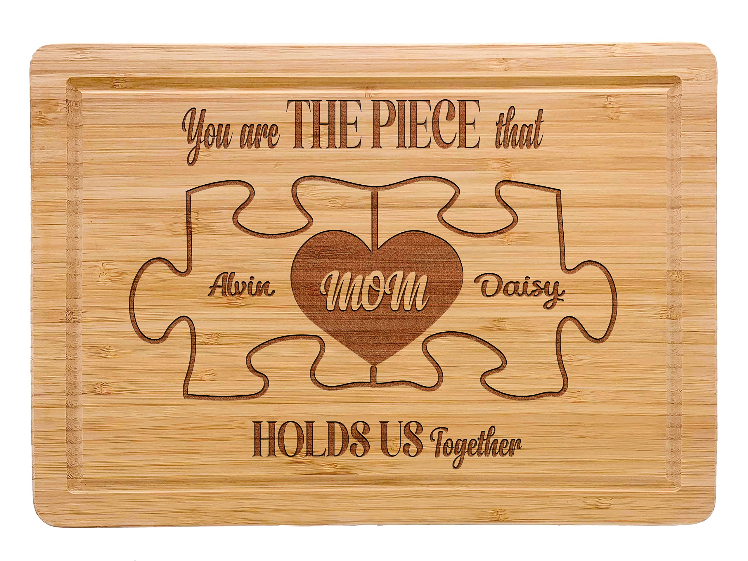 Mothers Day Gifts for Mom, Personalized Mom Puzzle Cutting Board with Custom Kids Names, Personalized Gifts for Mothers, Mom Cutting Board for Birthday, Christmas, Grandma Gifts from Grandkids