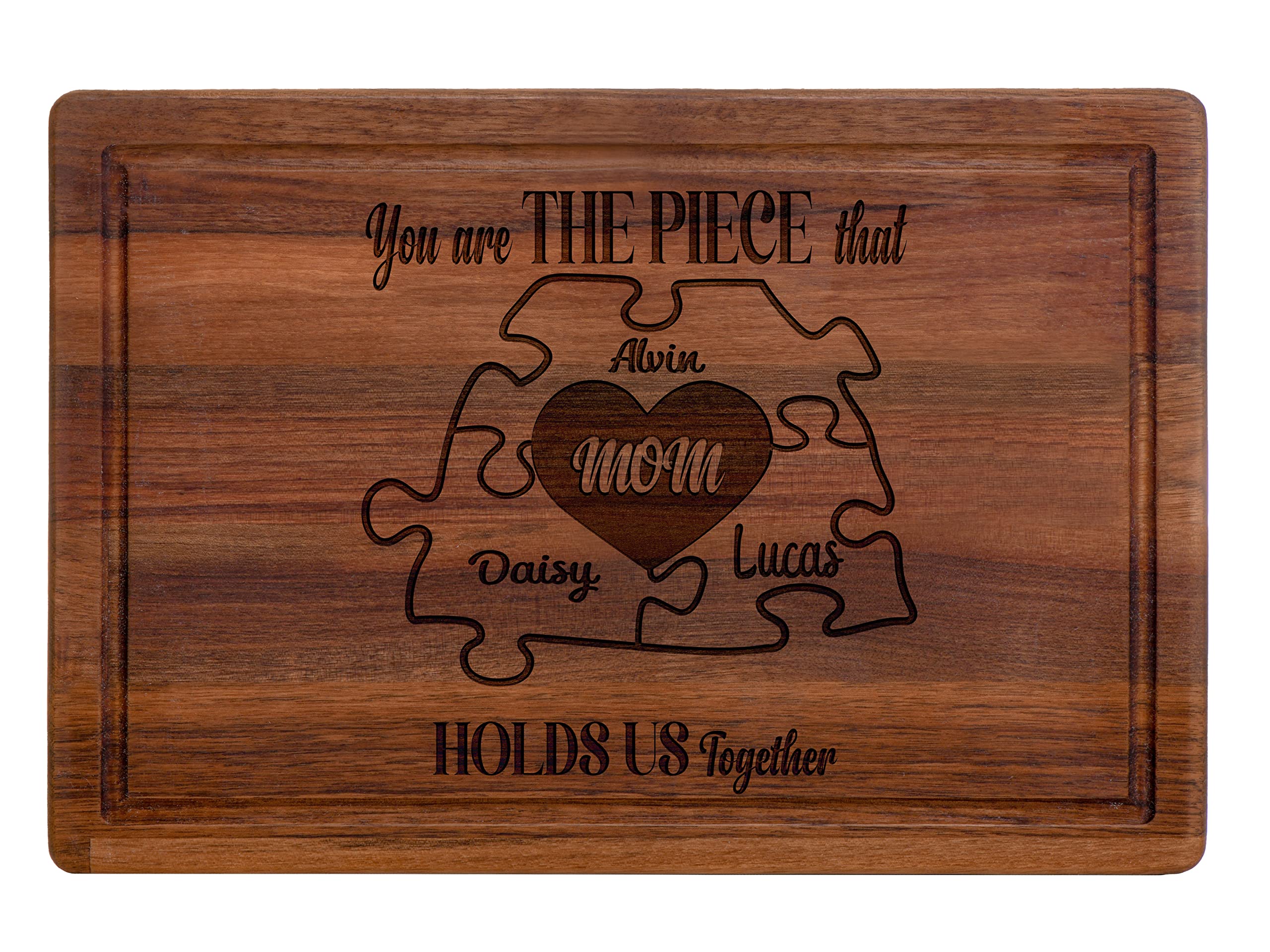 Mothers Day Gifts for Mom, Personalized Mom Puzzle Cutting Board with Custom Kids Names, Personalized Gifts for Mothers, Mom Cutting Board for Birthday, Christmas, Grandma Gifts from Grandkids