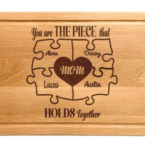 Mothers Day Gifts for Mom, Personalized Mom Puzzle Cutting Board with Custom Kids Names, Personalized Gifts for Mothers, Mom Cutting Board for Birthday, Christmas, Grandma Gifts from Grandkids