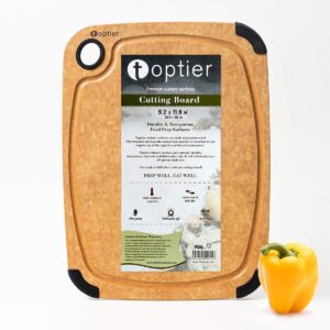 cutting board, toptier wood fiber cutting board for kitchen, non-slip kitchen wood chopping board, reversible, eco-friendly, natural wood fiber, small cutting board, 11.5 x 9.25-inch, natural slate