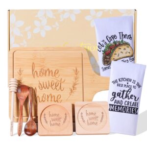 house warming gifts new home,housewarming gift,new home gifts for home,housewarming gifts for new house women men couple,home sweet home bamboo charcuterie board kitchen towels