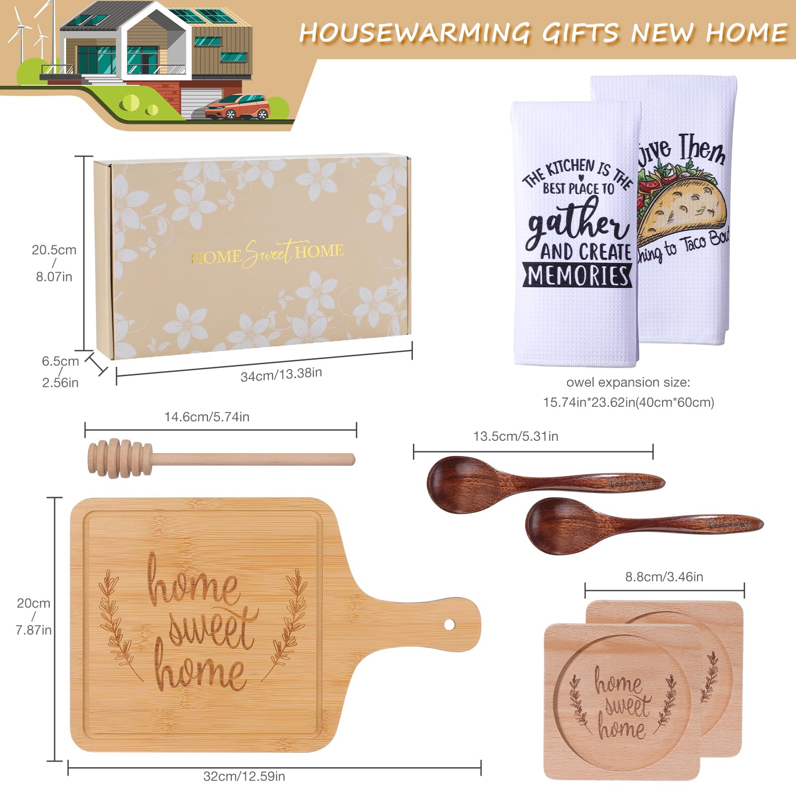 House Warming Gifts New Home,housewarming gift,New Home Gifts for Home,Housewarming Gifts for New House Women Men Couple,Home Sweet Home Bamboo Charcuterie Board Kitchen Towels