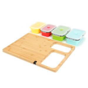 slim over sink cutting board for kitchen with 4 color-coded collapsible containers- meal prepdeck station with containers and built-in knife sharpener (original containers)