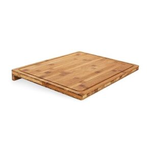 camco 43545, bamboo cutting board with counter edge | perfect for vegetables, fruits, meats, and cheeses | measures 18-inches x 14-inches x 1-3/4-inches, brown