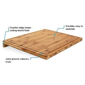 Camco 43545, Bamboo Cutting Board with Counter Edge | Perfect for Vegetables, Fruits, Meats, and Cheeses | Measures 18-inches x 14-inches x 1-3/4-inches, Brown