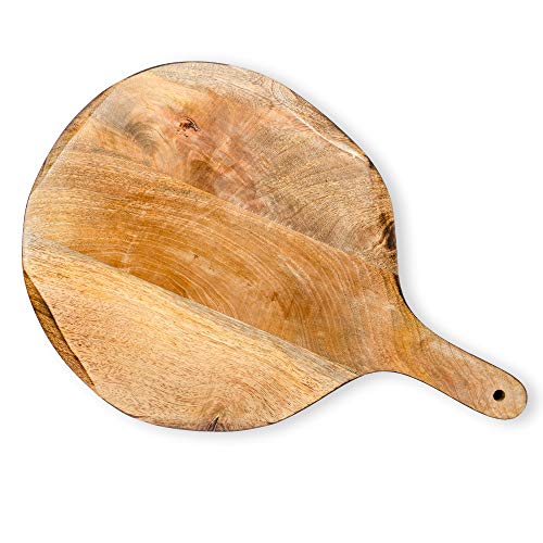 GoCraft Round Wooden Cutting Board | Mango Wood Pizza Peel | Chopping, Prep, Serve Board | Charcuterie Platter - 16" x 11"