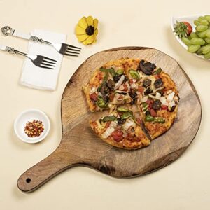 GoCraft Round Wooden Cutting Board | Mango Wood Pizza Peel | Chopping, Prep, Serve Board | Charcuterie Platter - 16" x 11"