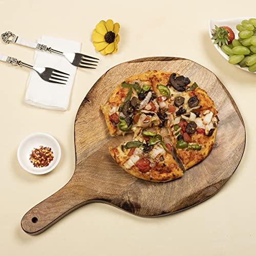 GoCraft Round Wooden Cutting Board | Mango Wood Pizza Peel | Chopping, Prep, Serve Board | Charcuterie Platter - 16" x 11"