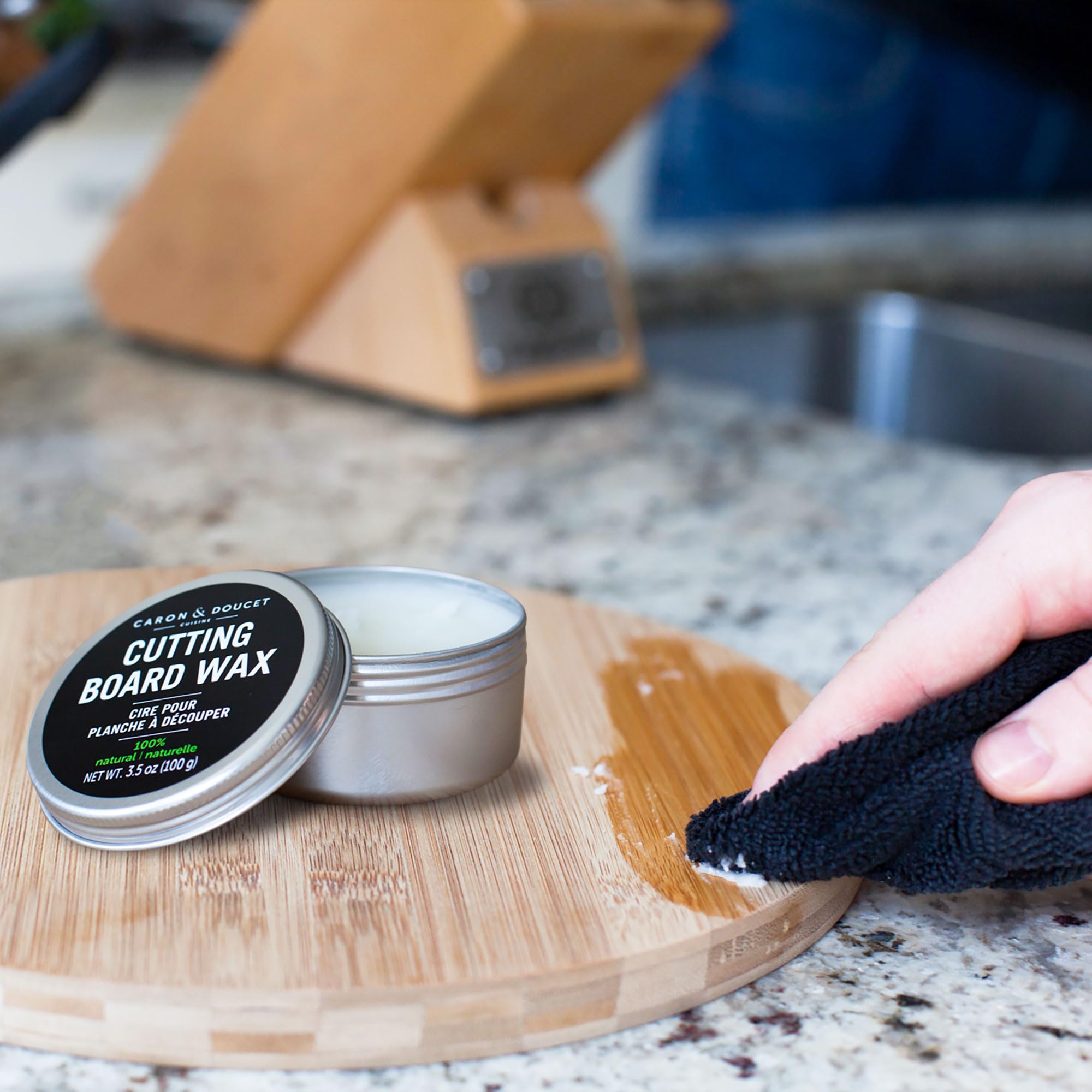 Caron & Doucet - Cutting Board & Butcher Block Wood Conditioning & Finishing Wax | 100% Plant-Based & Vegan, Best for Wood & Bamboo Conditioning & Sealing | Does NOT Contain Mineral Oil!