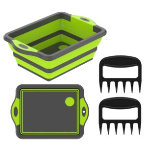snug vibes bbq prep tub - collapsible chopping board with meat shredder claws - food grade plastic and silicone collapsible wash basin for seasoning, meat, veggies – meat cutting board - camp kitchen