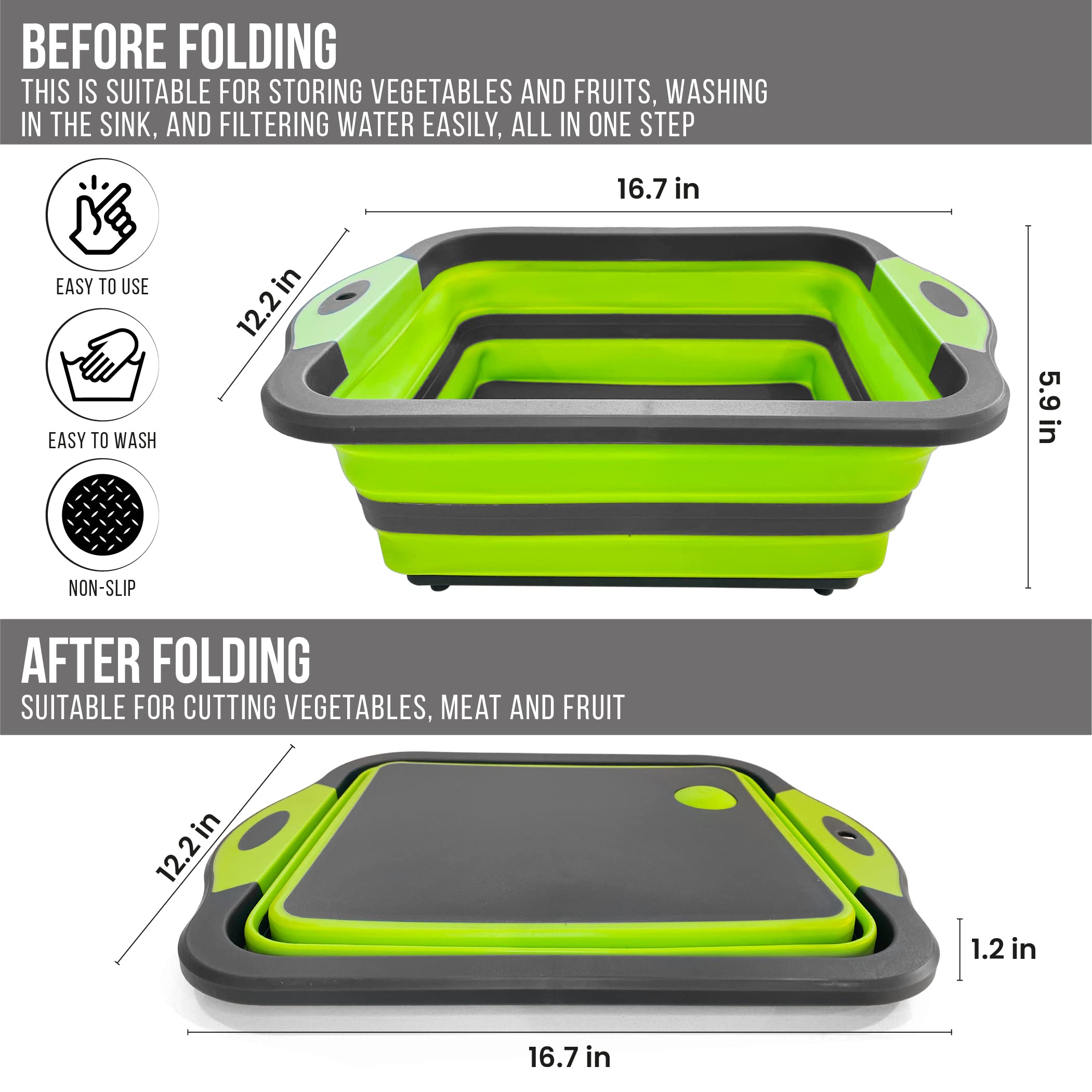 SNUG VIBES BBQ Prep Tub - Collapsible Chopping Board with Meat Shredder Claws - Food Grade Plastic and Silicone Collapsible Wash Basin for Seasoning, Meat, Veggies – Meat Cutting Board - Camp Kitchen