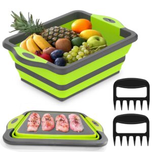SNUG VIBES BBQ Prep Tub - Collapsible Chopping Board with Meat Shredder Claws - Food Grade Plastic and Silicone Collapsible Wash Basin for Seasoning, Meat, Veggies – Meat Cutting Board - Camp Kitchen