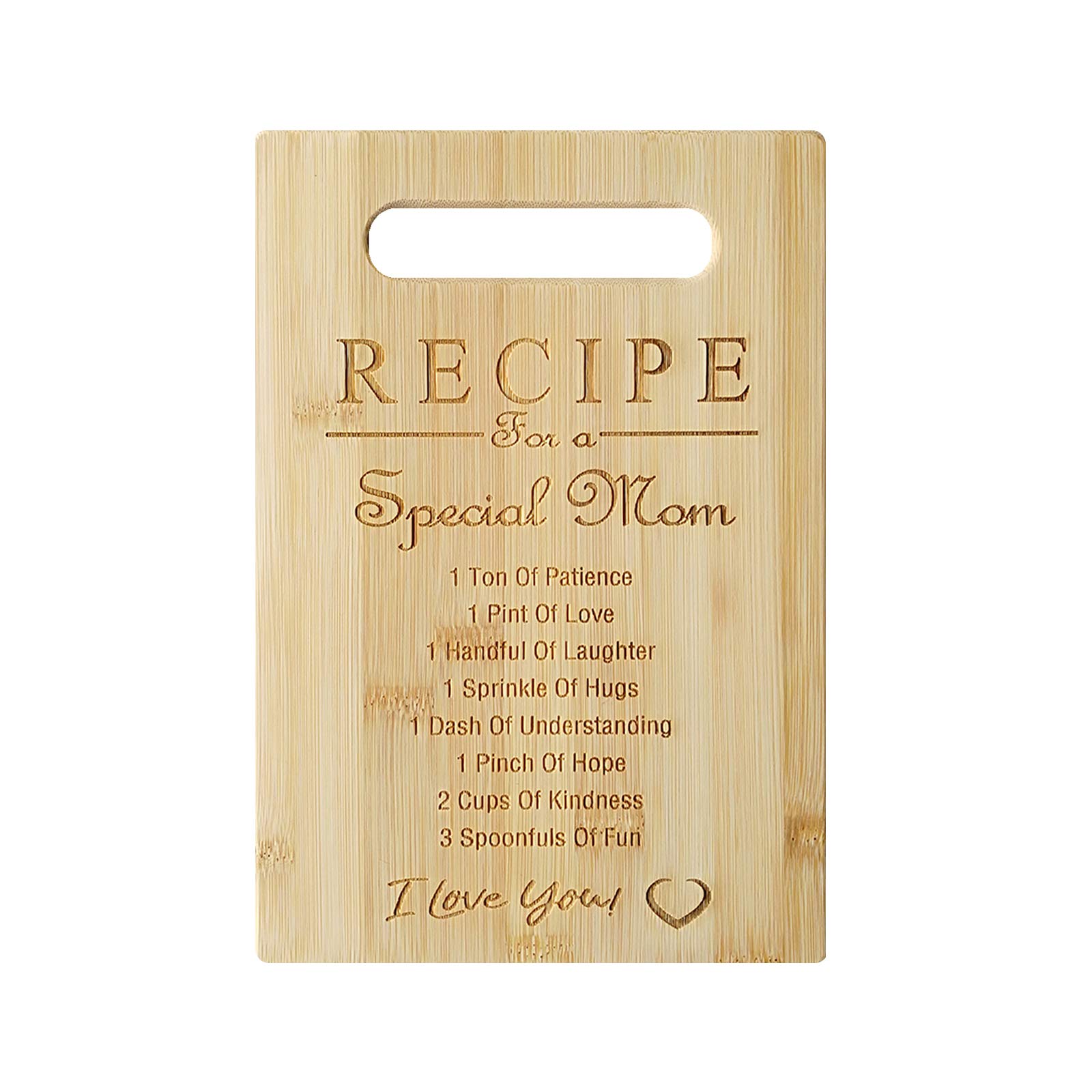 Mother's Day Recipe Mothers Gift Special Love Heart Mom Birthday Bamboo Cutting Board Gifts(MOM-1)