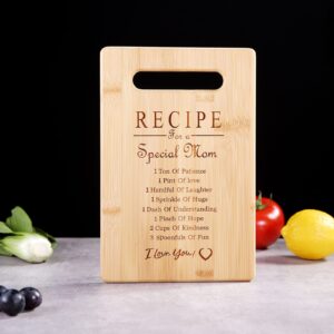 Mother's Day Recipe Mothers Gift Special Love Heart Mom Birthday Bamboo Cutting Board Gifts(MOM-1)