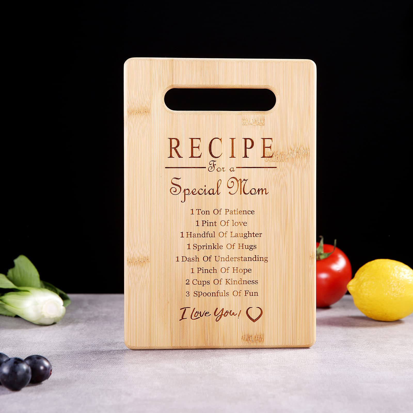 Mother's Day Recipe Mothers Gift Special Love Heart Mom Birthday Bamboo Cutting Board Gifts(MOM-1)