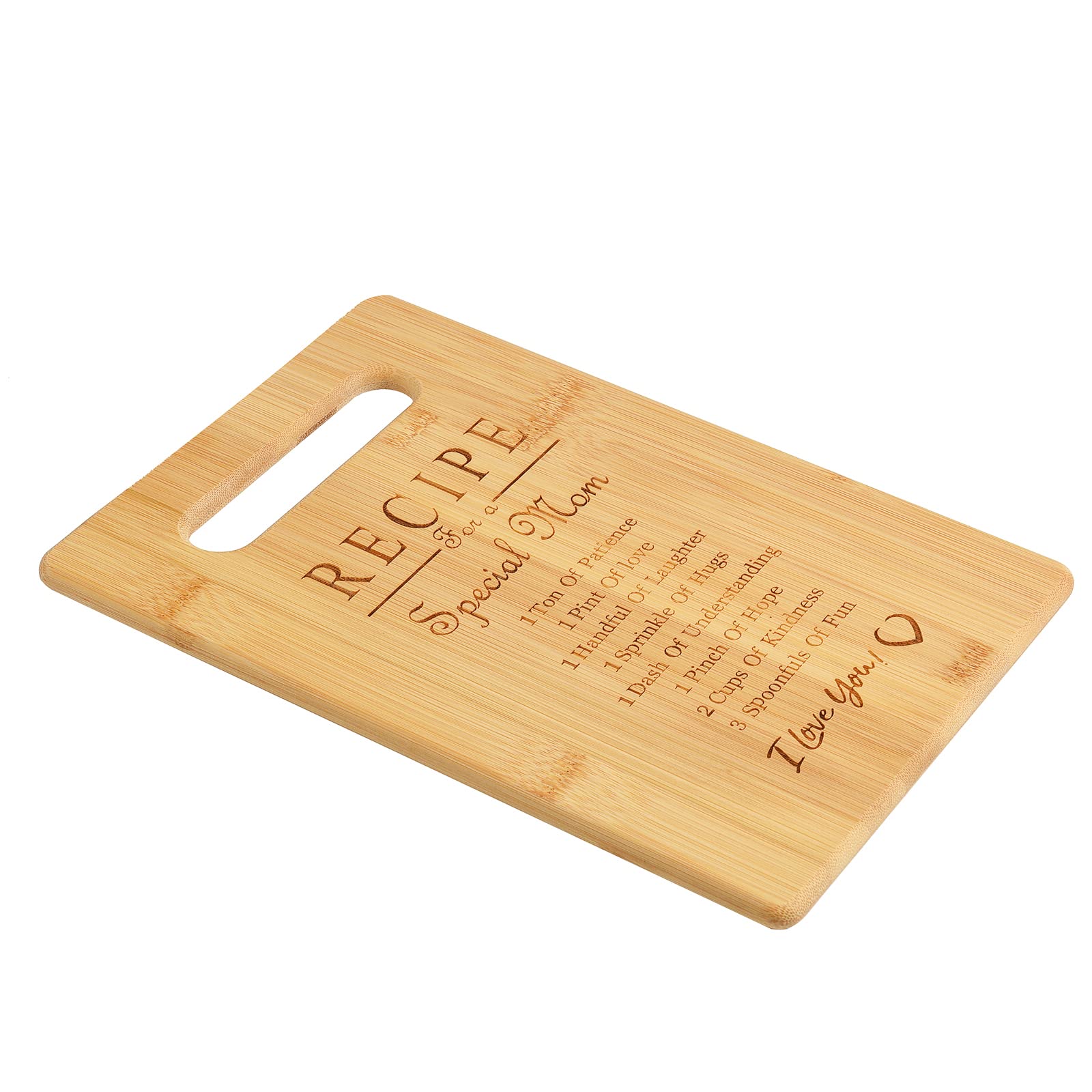 Mother's Day Recipe Mothers Gift Special Love Heart Mom Birthday Bamboo Cutting Board Gifts(MOM-1)
