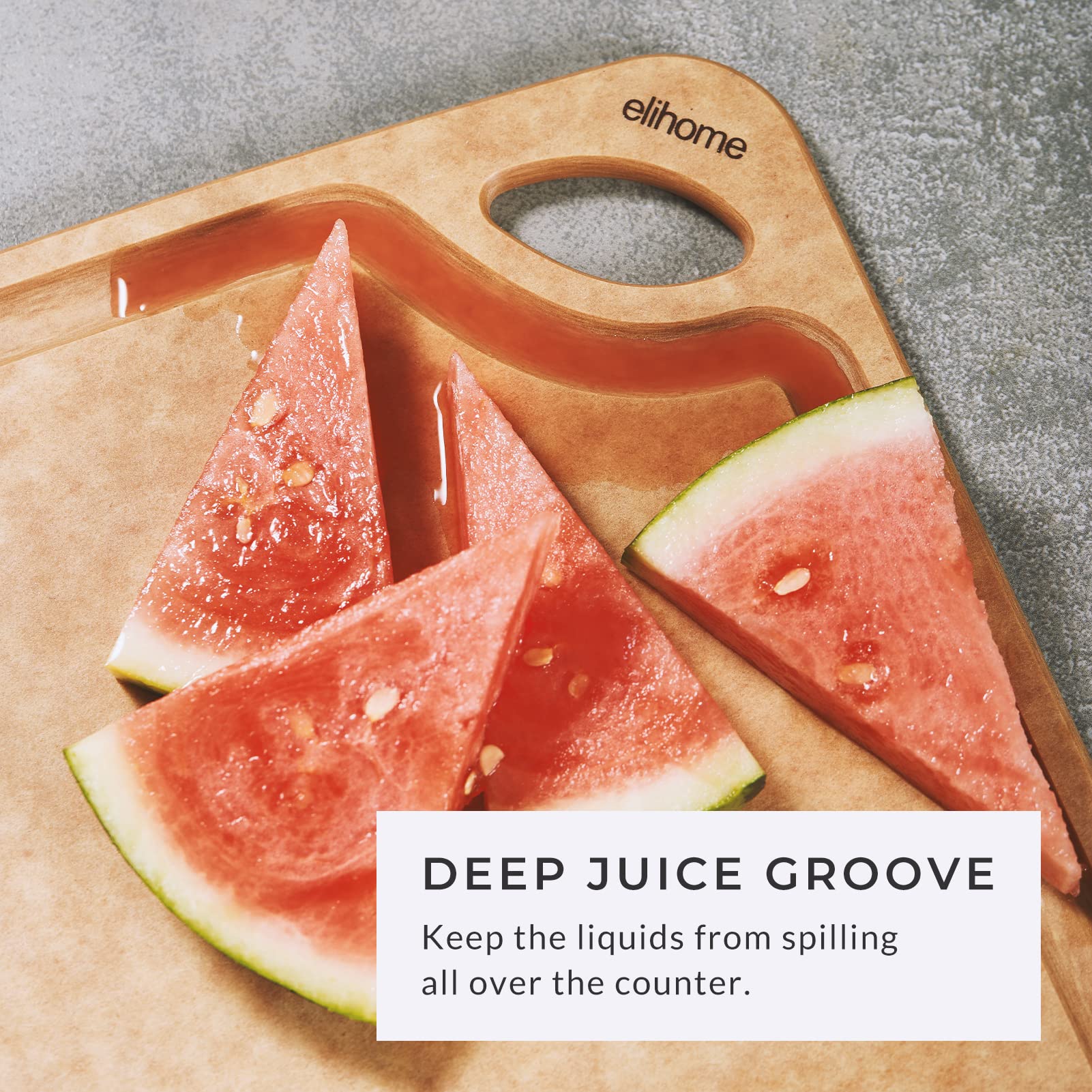 Elihome Classic Series MEDIUM Cutting Board for Kitchen- Natural Wood Fiber Composite, Dishwasher Safe, Eco-Friendly, Juice Grooves, Non-Porous, Reversible, BPA Free, Made in USA, 13"x 10"x 1/4”