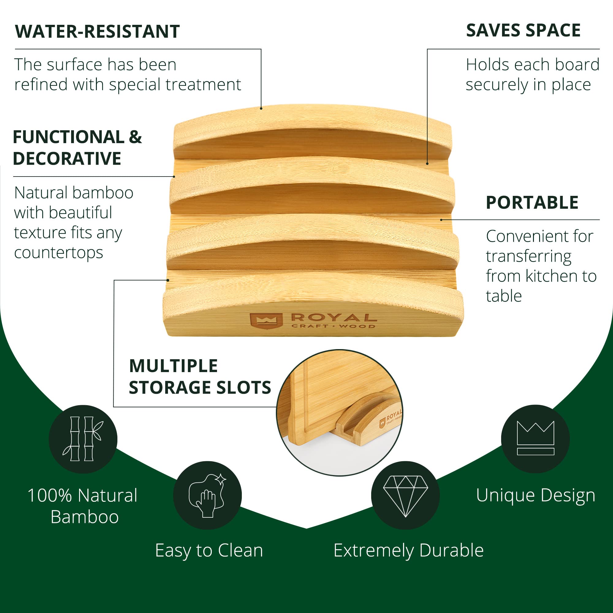 ROYAL CRAFT WOOD Cutting Board Organizer - Cutting Board Stand and Holder for Countertop Space Optimization, Cutting Board Rack that Holds up to 3 Cutting Boards to 0.6 Inches Thick