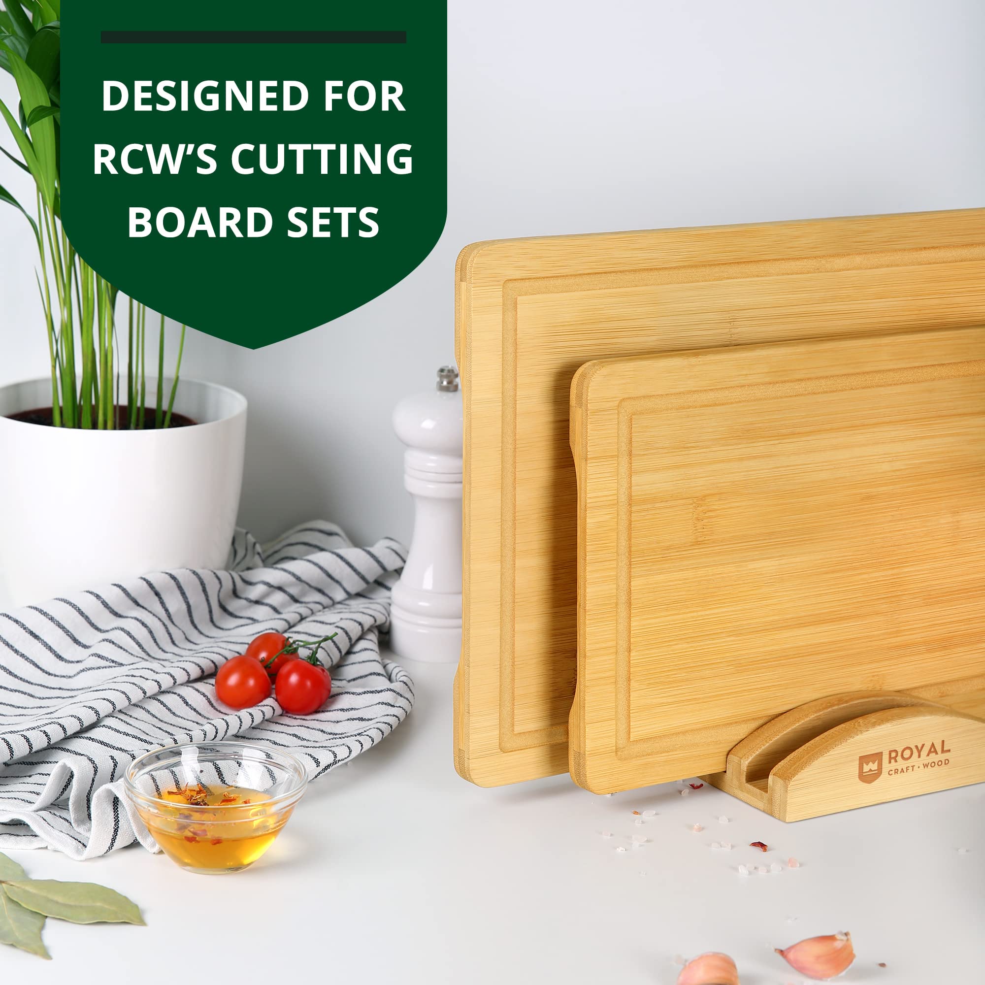 ROYAL CRAFT WOOD Cutting Board Organizer - Cutting Board Stand and Holder for Countertop Space Optimization, Cutting Board Rack that Holds up to 3 Cutting Boards to 0.6 Inches Thick