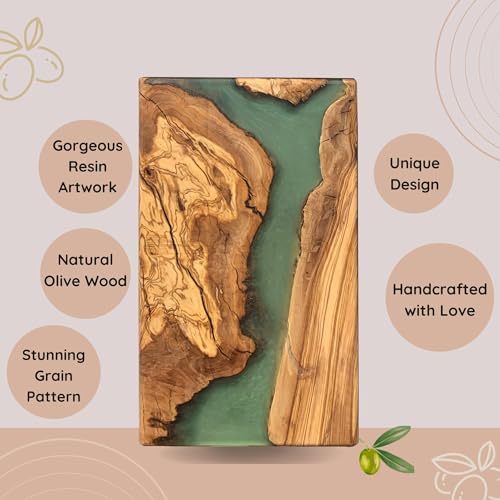 DESIGNIUM Handmade Olive Wood Cheese Board with Resin, Charcuterie Boards & Serving Tray, Wooden Epoxy Serving Board, Chopping and Cutting Board for Meat Vegetable & Fruit, Premium Gift for Kitchen