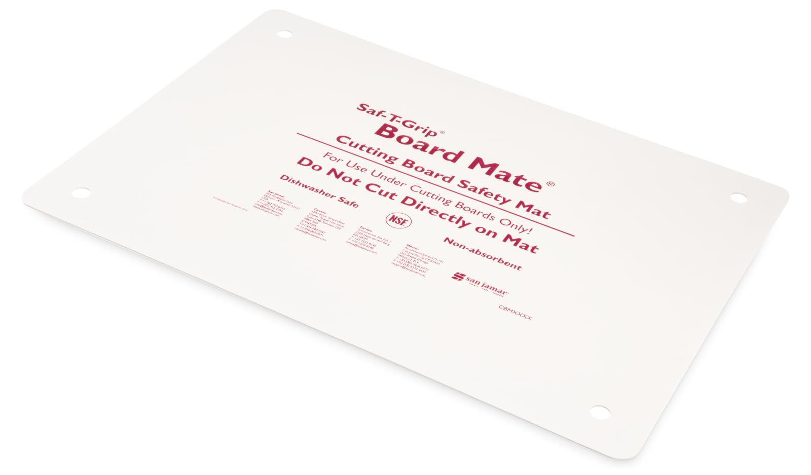 San Jamar CBM1318 Saf-T-Grip Board-Mate Nonslip Cutting Board Mat, 18" Width x 13" Height, White