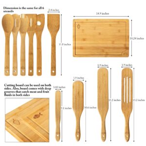 Bamboo Kitchen Utensils and Wooden Spurtle Set with Bamboo Cutting Board! 11pc Gift Pack. 1x Wood Chopping Board, 4x Bamboo Spurtles, 6x Bamboo Utensils Set. 15x10" Large Cutting Board Set SOL LIBRA