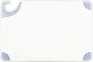 san jamar saf-t-grip plastic cutting board with safety hook, 12" x 18" x 0.5", white
