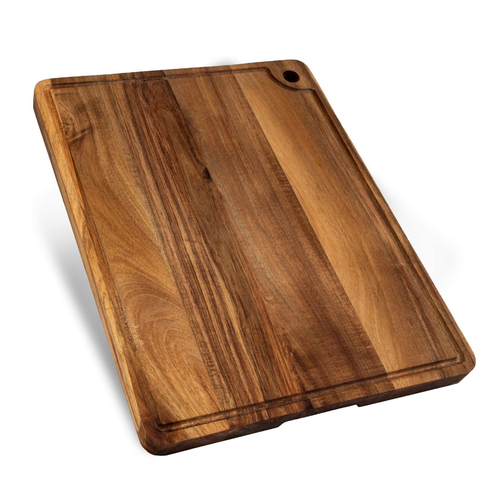 U-QE Wood Cutting Board, Wood Chopping Boards for Kitchen with Deep Juice Groove, 17x13 Inch Premium Acacia Butcher Block for Meat and Vegetable, Wooden Serving Board with Inner Handles