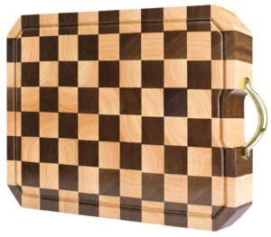 azamine end grain cutting board, large walnut/rubber wood cutting board, with non-slip feet, juice groove, extra large 20 * 14 * 6/5 inch cutting block for kitchen