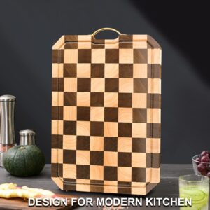 azamine End Grain Cutting Board, Large Walnut/Rubber Wood Cutting Board, with Non-Slip Feet, Juice Groove, Extra Large 20 * 14 * 6/5 inch Cutting Block for Kitchen