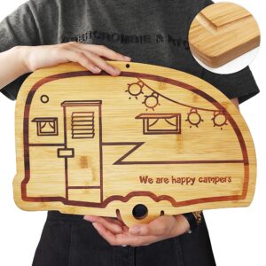 Happy Camper Bamboo Large Cutting Board, Rv Wooden Stove Top Cover Noodle Board,Meat Cutting Board for BBQ, Carving Board for Turkey,Large Charcuterie Board,RV Kitchen Decoration