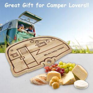 Happy Camper Bamboo Large Cutting Board, Rv Wooden Stove Top Cover Noodle Board,Meat Cutting Board for BBQ, Carving Board for Turkey,Large Charcuterie Board,RV Kitchen Decoration