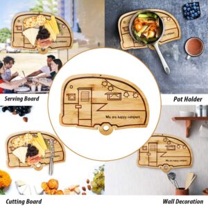 Happy Camper Bamboo Large Cutting Board, Rv Wooden Stove Top Cover Noodle Board,Meat Cutting Board for BBQ, Carving Board for Turkey,Large Charcuterie Board,RV Kitchen Decoration