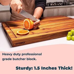 Extra Large Wood Cutting Board for Kitchen [1.5" Thick] Teak Butcher Block Conditioned with Beeswax, Linseed & Lemon Oil. Perfect House Warming and Cooking Gift. 24" x 18" Charcuterie Board by Ziruma