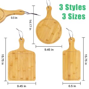 Ricawa Wood Cutting Board Set 3PCS, Kitchen Bamboo Cutting Board, Chopping Board with Juice Groove and Handle – Wood Serving Tray for Meet, Bread, Pizza, Cheese, Fruit &Vegetables(3 Pack, 3 Style)