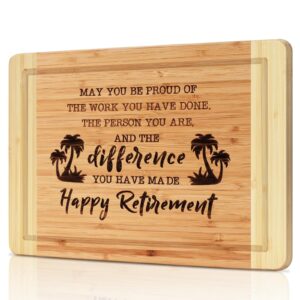 retirement gift for women men -coworker leaving away farewell gifts -happy retirement gift for friend family -the difference you have made -charcuterie bamboo board -engraved cutting board decor gift