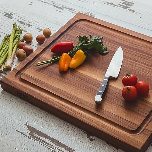 John Boos Reversible 21 Inch Wide 1.5 Inch Thick Au Jus Carving Wood Cutting Board with Deep Juice Groove, 17 x 21 x 1.5 Inches, Walnut