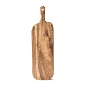 bill.f acacia wood cutting board with handle small size long wooden charcuterie board paddle cheese board serving boards for kitchen meat, pizza,cheese, bread, vegetables &fruits 16'' x 4.7'' x 0.6''