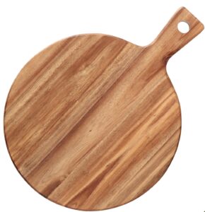 premium acacia wood cutting board with handle (10"x16") rectangular acacia wooden kitchen chopping boards for meat, cheese, bread, vegetables & fruits. (1pcs-round cutting board)