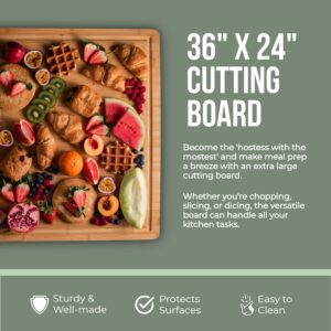 Gigantic Extra Large Cutting Board for Kitchen 36 X 24 by Grizzly Living - Heavy Duty Bamboo Chopping Boards for Meat, Veg & Charcuterie - Large Wooden Noodle Board for Stove Top & Countertop