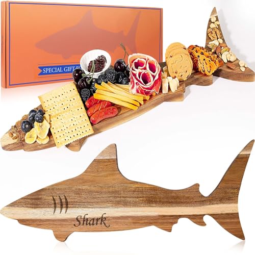 Faivykyd Funny Shark Charcuterie Board Housewarming Gift, Wood Cheese Serving Aperitif Board, Decorative Shark Board for Kitchen, Thanksgiving Christmas Birthday Gag Gift for Women Men