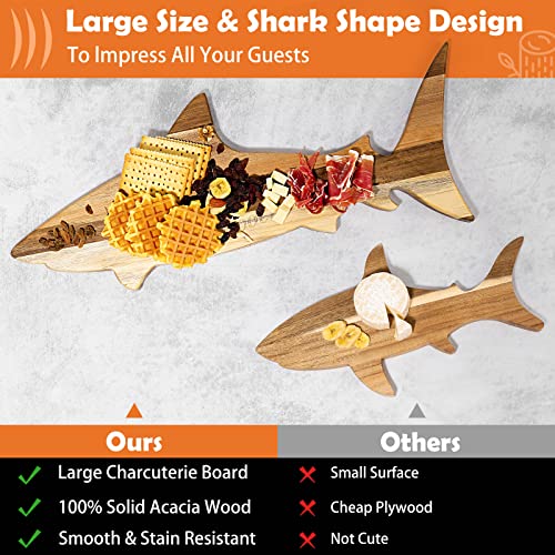 Faivykyd Funny Shark Charcuterie Board Housewarming Gift, Wood Cheese Serving Aperitif Board, Decorative Shark Board for Kitchen, Thanksgiving Christmas Birthday Gag Gift for Women Men