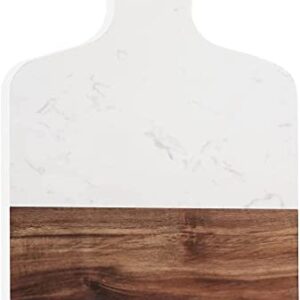 SINT Kitchen Cutting and Chopping board Marble and Natural Wood with Handle (Rectangular - White)