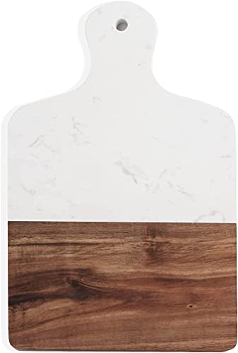 SINT Kitchen Cutting and Chopping board Marble and Natural Wood with Handle (Rectangular - White)