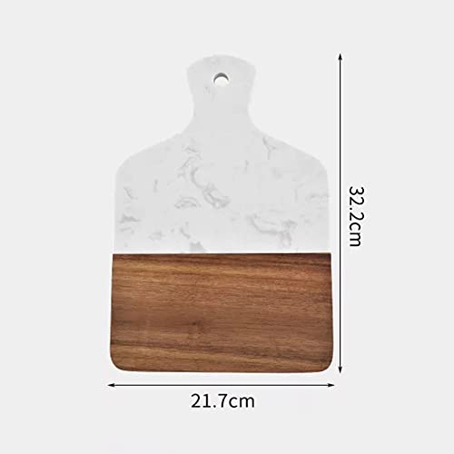 SINT Kitchen Cutting and Chopping board Marble and Natural Wood with Handle (Rectangular - White)