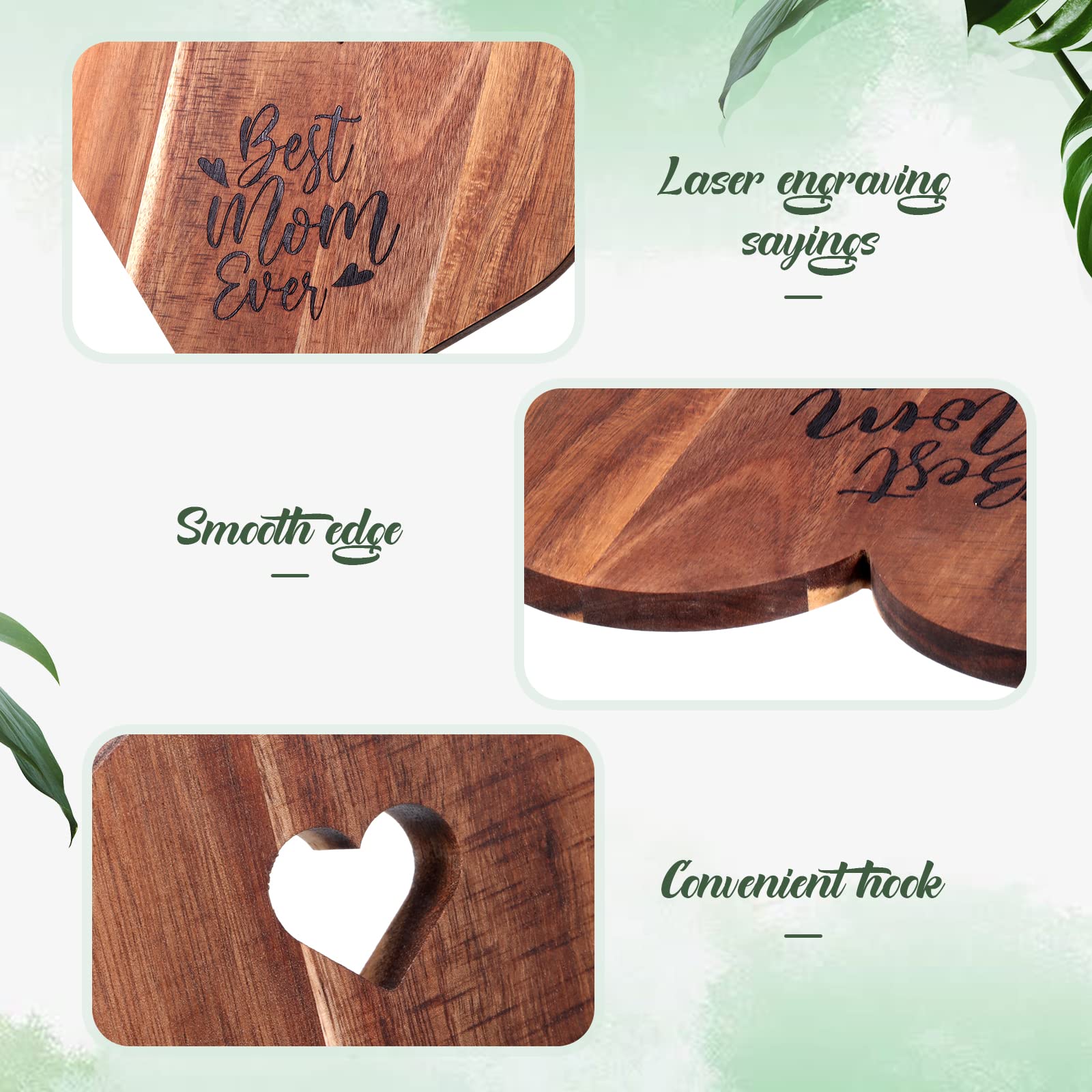 Sintuff Heart Shaped Cutting Board Personalized Cutting Board for Mom Birthday Gifts Acacia Wood Bread Board Cheese Serving Platter Serving Charcuterie Board for Kitchen, 12 x 10 x 0.6 Inch