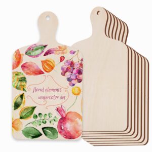 8 pcs wooden cutting board with handle rectangle unfinished wood paddle serving chopping board cutout blank wood charcuterie cheese board for diy craft christmas home kitchen fruit decor,6.5 x 11.8"